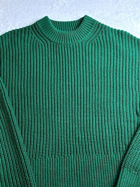 Everlane Womens Organic Cotton Chunky Knit Sweater Green Small Cropped Minimalis - Picture 6 of 12